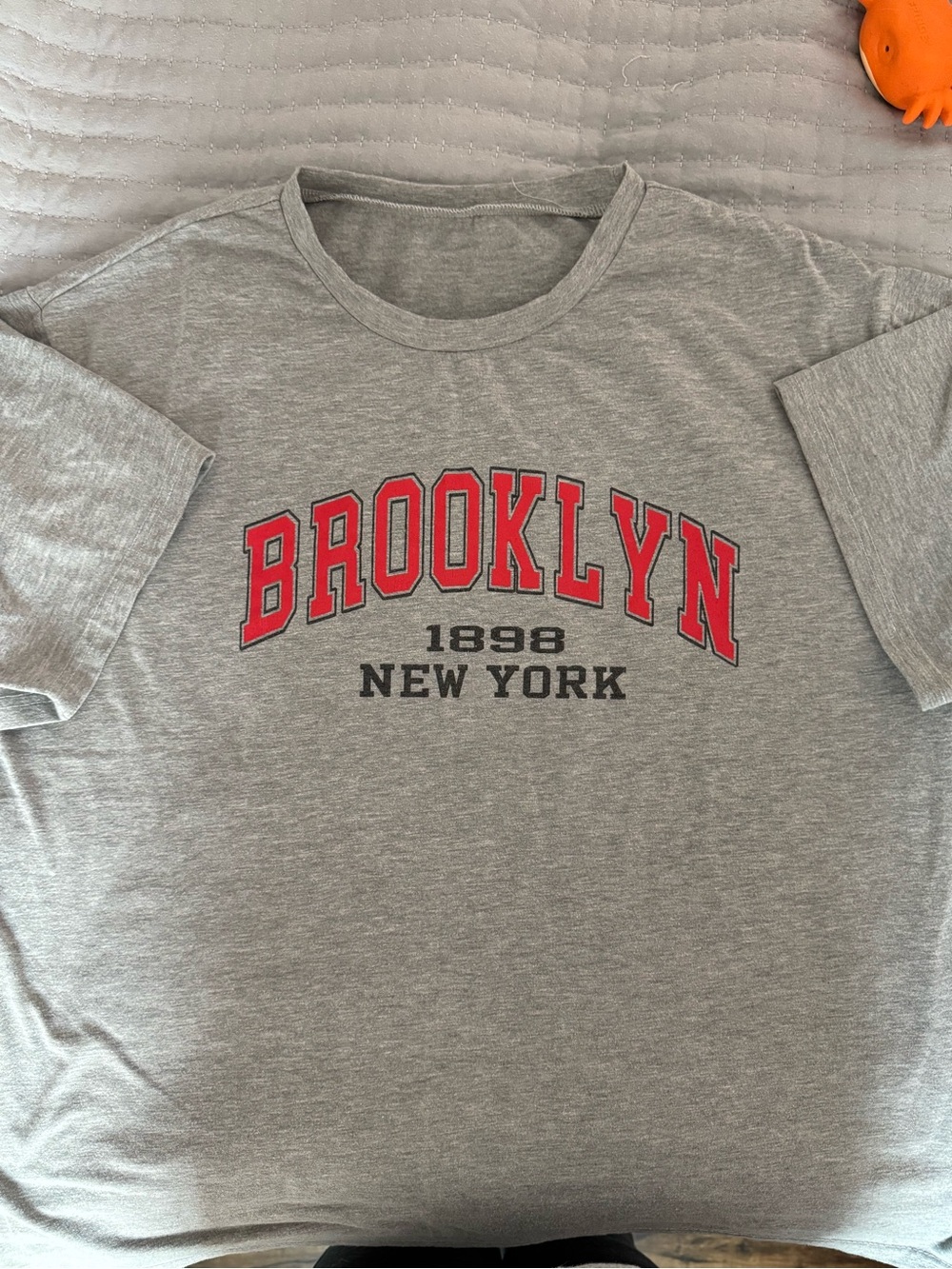 Brooklyn Graphic Tee - Gray with Red Lettering